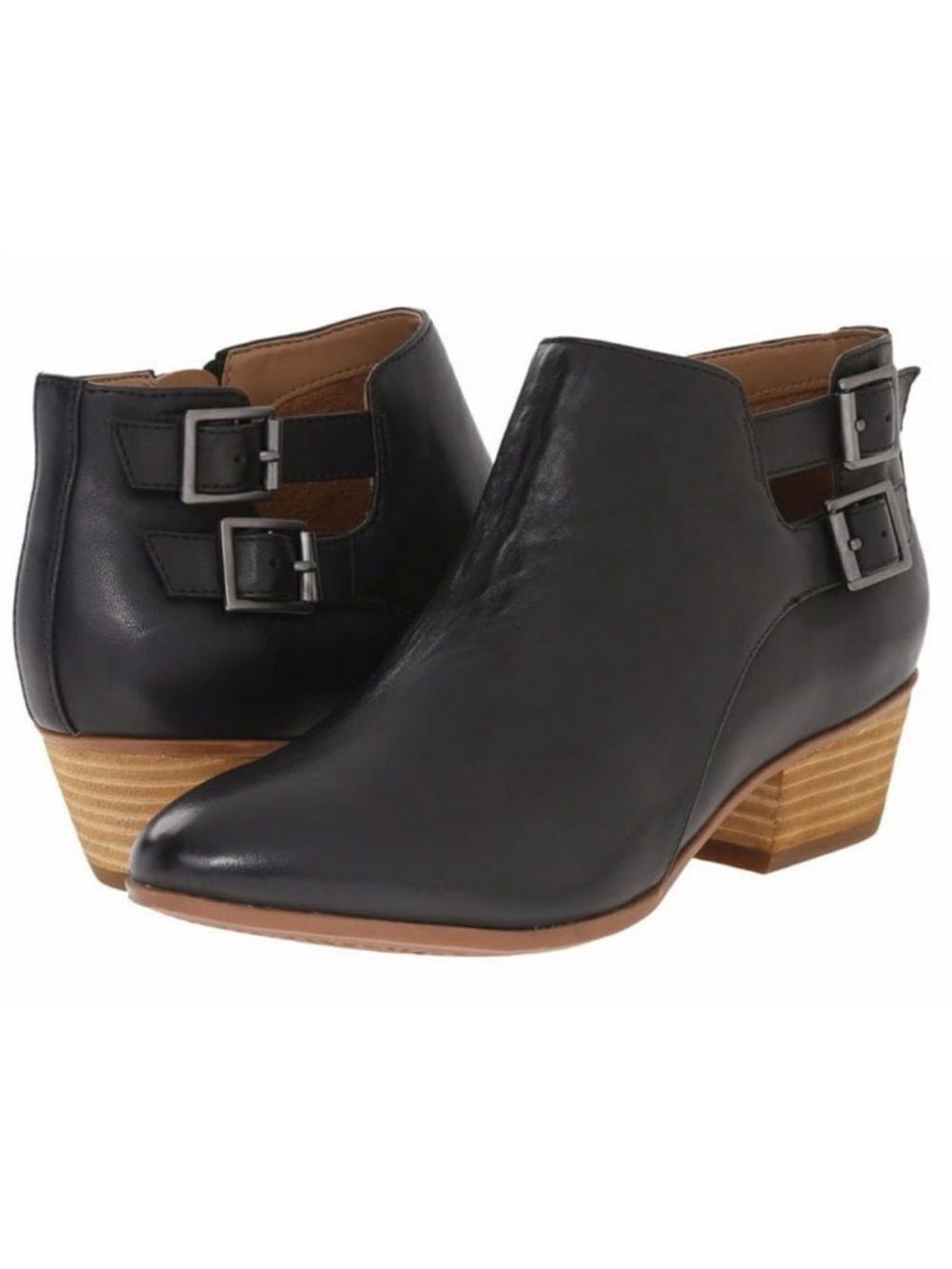 Clarks 8.5 Black Artisan Spye Astro Zip Double Buckle Leather Ankle Booties